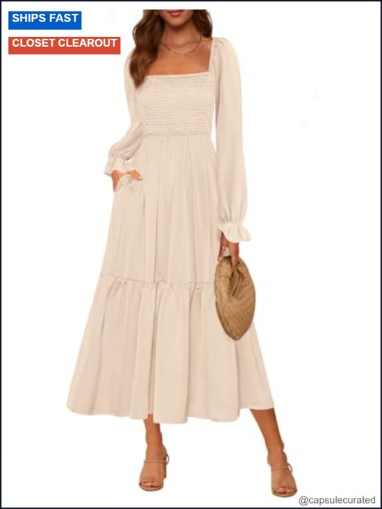 Dresses | Smocked Square Neck Midi Dress Flowy Aline | Poshmark